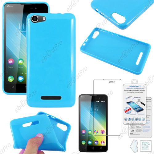 Ebeststar ® Housse Coque Protection Silicone Gel Etui Souple Pour Wiko Lenny 2, Couleur Bleu + 1 Verre Trempé