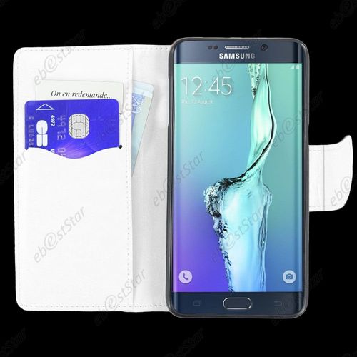 Ebeststar ® Housse Coque Etui Portefeuille Support Folio Simi Cuir Pour Samsung Galaxy S6 Edge Sm-G925f G925, Couleur Blanc + Stylet 3 Film Plastique