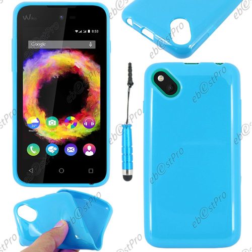 Ebeststar ® Housse Etui Coque Souple Silicone Gel Sans Motif Pour Wiko Sunset 2, Couleur Bleu + Mini Stylet + 1 Film Protection D'écran + Lingette
