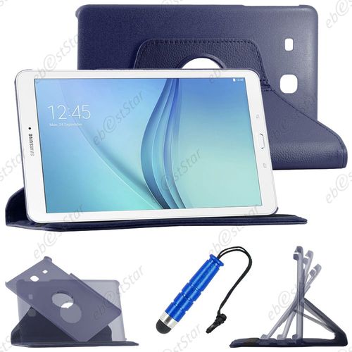 Ebeststar ® Housse Coque Etui Pu Cuir Rotatif Avec Support À Rotation 360° Pour Samsung Galaxy Tab E 9.6 T560, T561, Couleur Bleu Foncé + Mini Stylet + 1 Film Protection D'écran + Lingette