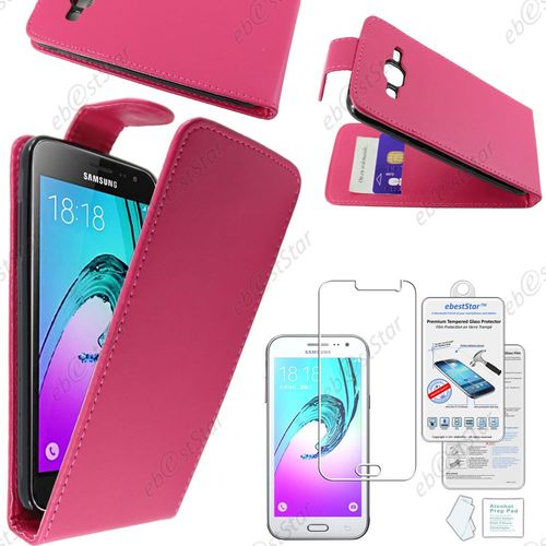 Ebeststar ® Pour Samsung Galaxy J3 Sm-J300f Housse Simili Cuir À Clapet Coque Etui, Couleur Rose + Film Verre Trempé