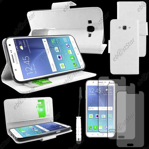 Ebeststar ® Housse Coque Etui Portefeuille Support Folio Simi Cuir Pour Samsung Galaxy J5 Sm-J500f, Couleur Blanc + Mini Stylet 3 Film Plastique