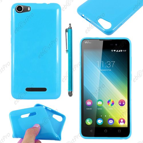 Ebeststar ® Housse Etui Coque Souple Silicone Gel Sans Motif Pour Wiko Lenny 2, Couleur Bleu + Stylet + 1 Film Protection D'écran + Lingette