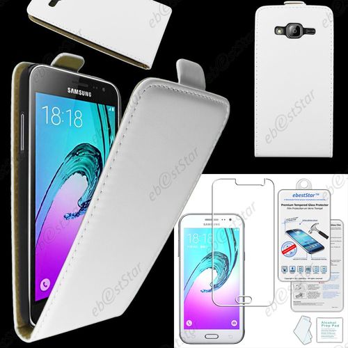 Ebeststar ® Etui Pu Cuir Rabattable Housse Coque Ultra Slim Pour Samsung Galaxy J3 Sm-J300f, Couleur Blanc + 1 Verre Trempé