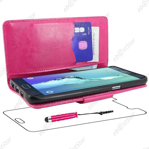 Ebeststar ® Housse Coque Etui Portefeuille Support Folio Simi Cuir Pour Samsung Galaxy S6 Edge Sm-G925f G925, Couleur Rose + Mini Stylet + 1 Film Protection D'écran + Lingette