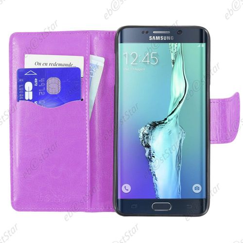Ebeststar ® Pour Samsung Galaxy S6 Edge Sm-G925f G925 Etui Portefeuille Housse Coque Protection Folio Book Livre, Couleur Violet + 1 Film Protection D'écran + Lingette