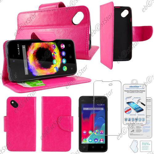 Ebeststar ® Housse Portefeuille Coque Etui Protection Folio Pour Wiko Sunset 2, Couleur Rose + 1 Verre Trempé
