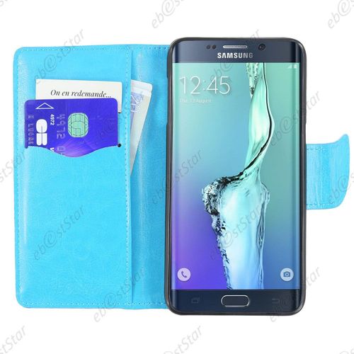 Ebeststar ® Pour Samsung Galaxy S6 Edge Sm-G925f G925 Etui Portefeuille Housse Coque Protection Folio Book Livre, Couleur Bleu + 1 Film Protection D'écran + Lingette