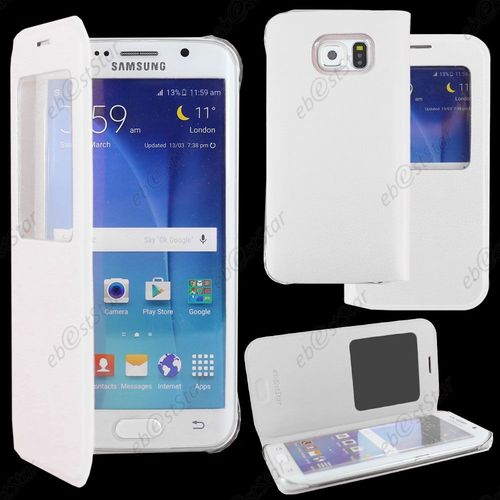 Ebeststar ® Housse Coque Etui Style View Portefeuille Pour Samsung Galaxy S6 Edge Sm-G925f G925, Couleur Blanc + 1 Film Protection D'écran + Lingette