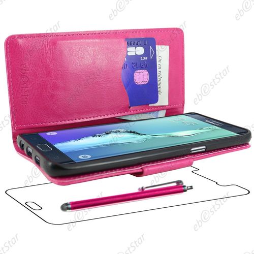 Ebeststar ® Housse Coque Etui Portefeuille Support Folio Simi Cuir Pour Samsung Galaxy S6 Edge Sm-G925f G925, Couleur Rose + Stylet + 1 Film Protection D'écran + Lingette