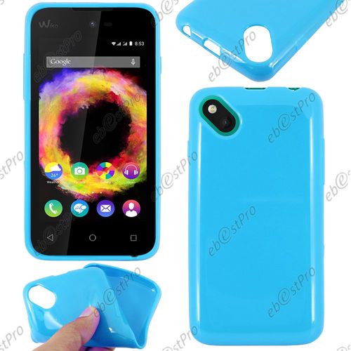 Ebeststar ® Housse Etui Coque Souple Silicone Gel Sans Motif Pour Wiko Sunset 2, Couleur Bleu + 1 Film Protection D'écran + Lingette
