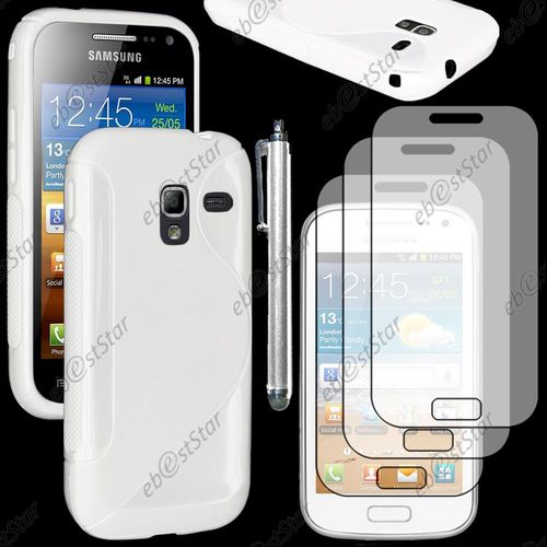 Ebeststar ® Housse Etui Coque Silicone Gel Motif S-Line Protection Souple Pour Samsung Galaxy Ace 2 I8160, S7560m, Couleur Blanc + Stylet 3 Film Plastique