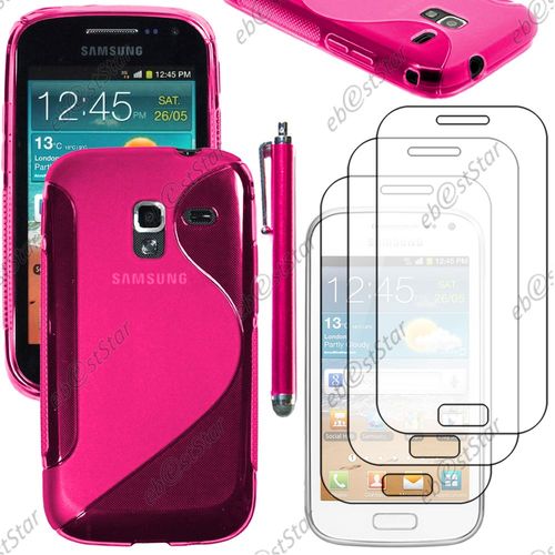 Ebeststar ® Housse Etui Coque Silicone Gel Motif S-Line Protection Souple Pour Samsung Galaxy Ace 2 I8160, S7560m, Couleur Rose + Stylet 3 Film Plastique