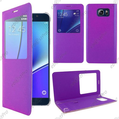 Ebeststar ® Housse Coque Etui Style View Portefeuille Pour Samsung Galaxy Note5 Sm-N920f Note 5, Couleur Violet + 1 Film Protection D'écran + Lingette