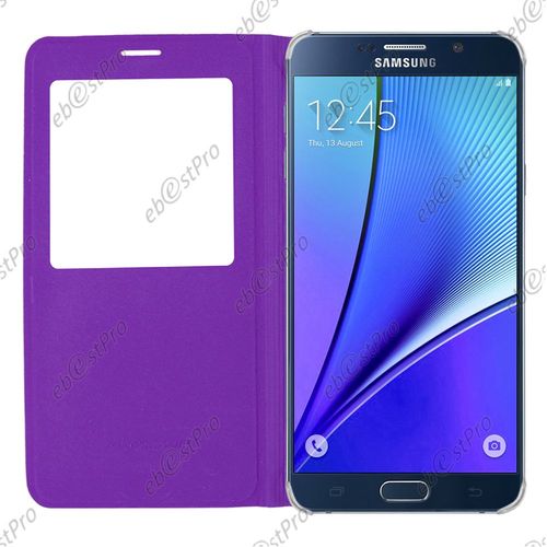 Ebeststar ® Pour Samsung Galaxy Note5 Sm-N920f Note 5 Housse Protection Coque Cover View Portefeuille, Couleur Violet + 1 Film Protection D'écran + Lingette