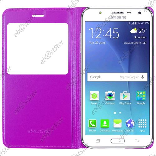 Ebeststar ® Pour Samsung Galaxy J5 Sm-J500f Housse Protection Coque Cover View Portefeuille, Couleur Violet + 1 Film Protection D'écran + Lingette