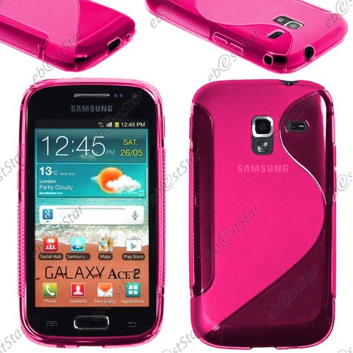 Ebeststar ® Pour Samsung Galaxy Ace 2 I8160, S7560m Coque S-Line Silicone Gel Motif Vague Housse Etui Protection Souple, Couleur Rose + 1 Film Protection D'écran + Lingette