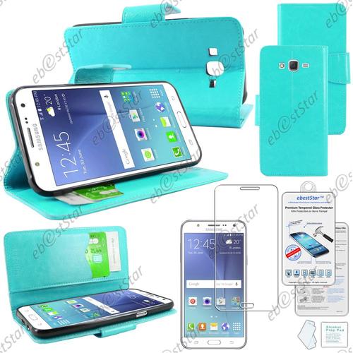 Ebeststar ® Verre Trempé + Housse Coque Etui Portefeuille Support Folio Simi Cuir Pour Samsung Galaxy J5 Sm-J500f, Couleur Bleu