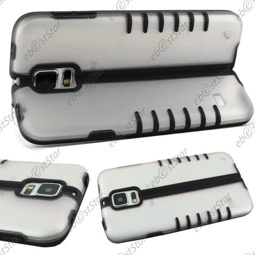 Ebeststar ® Pour Samsung Galaxy S5 Sm-G900f, G900, G900h Etui Housse Coque Stand Pliable Hybride Rigide Crystal Silicone Gel, Couleur Noir + 1 Film Protection D'écran + Lingette