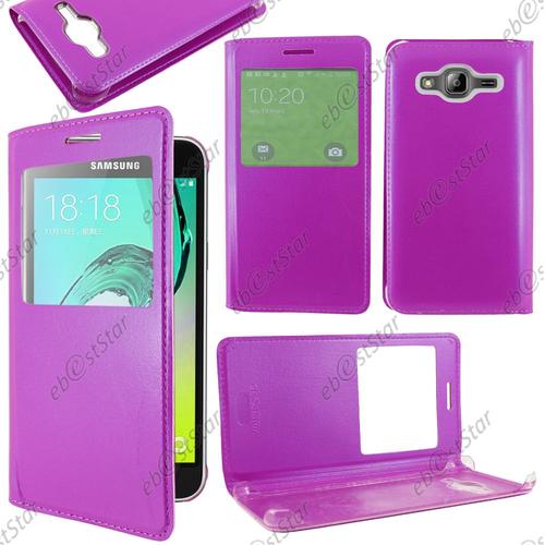 Ebeststar ® Housse Coque Etui Style View Portefeuille Pour Samsung Galaxy J3 Sm-J300f, Couleur Violet + 1 Film Protection D'écran + Lingette