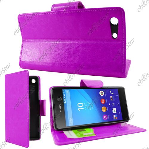 Ebeststar ® Housse Portefeuille Coque Etui Protection Folio Pour Sony Xperia M5, M5 Dual, Couleur Violet + 1 Film Protection D'écran + Lingette