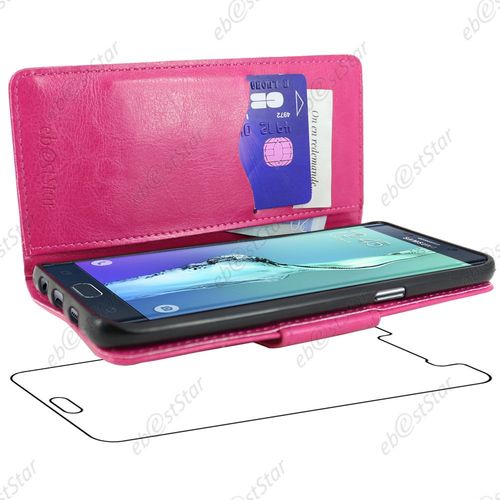 Ebeststar ® Housse Coque Etui Portefeuille Support Folio Simi Cuir Pour Samsung Galaxy S6 Edge Sm-G925f G925, Couleur Rose + 1 Film Protection D'écran + Lingette
