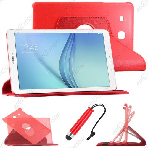 Ebeststar ® Housse Coque Etui Pu Cuir Rotatif Avec Support À Rotation 360° Pour Samsung Galaxy Tab E 9.6 T560, T561, Couleur Rouge + Mini Stylet + 1 Film Protection D'écran + Lingette