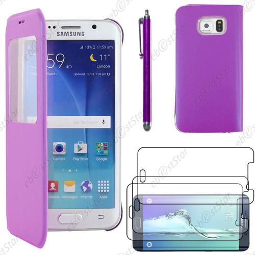 Ebeststar ® Housse Coque Etui Style View Portefeuille Pour Samsung Galaxy S6 Edge Sm-G925f G925, Couleur Violet + Stylet 3 Film Plastique