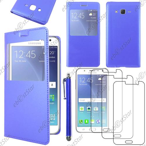 Ebeststar ® Housse Coque Etui Style View Portefeuille Pour Samsung Galaxy J5 Sm-J500f, Couleur Bleu + Stylet 3 Film Plastique