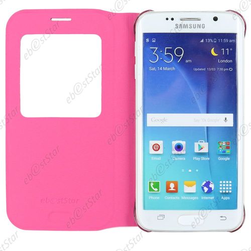 Ebeststar ® Housse Protection Coque Etui Flip View Pour Samsung Galaxy S6 Edge Sm-G925f G925, Couleur Rose + 1 Film Protection D'écran + Lingette