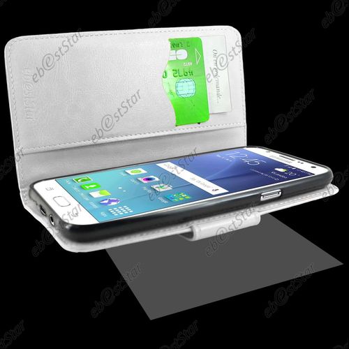 Ebeststar ® Housse Coque Etui Portefeuille Support Folio Simi Cuir Pour Samsung Galaxy J5 Sm-J500f, Couleur Blanc + 1 Film Protection D'écran + Lingette