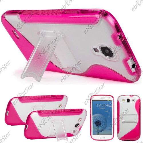 Ebeststar ® Etui Housse Coque Rigide S-Line Stand Support Bequille Pour Samsung Galaxy S3 I9300 I9305, Couleur Rose + 1 Film Protection D'écran + Lingette
