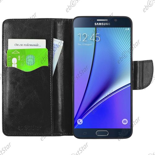 Ebeststar ® Pour Samsung Galaxy Note5 Sm-N920f Note 5 Etui Portefeuille Housse Coque Protection Folio Book Livre, Couleur Noir + 1 Film Protection D'écran + Lingette