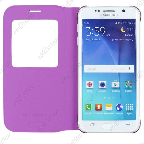 Ebeststar ® Housse Protection Coque Etui Flip View Pour Samsung Galaxy S6 Edge Sm-G925f G925, Couleur Violet + 1 Film Protection D'écran + Lingette