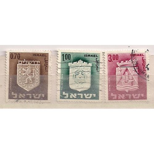 Israël- 3 Timbres Oblitérés (Dont 1 Avec Trace De Charnière)- Armoiries De La Ville