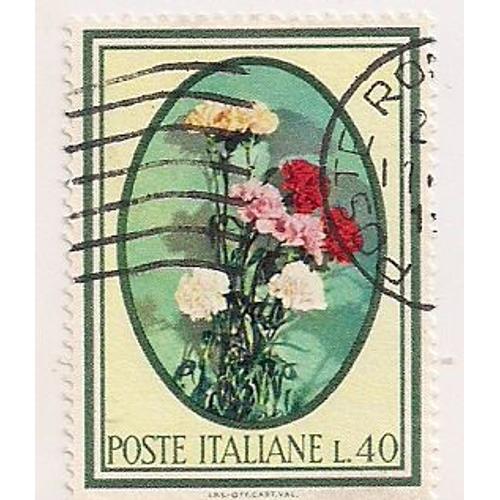 Italie-1 Timbre Oblitéré- Fleurs- Faciale 40 Lires