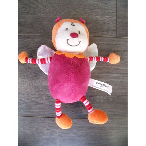 Doudou Papillon Abeille Carré Blanc Ailes Brillantes