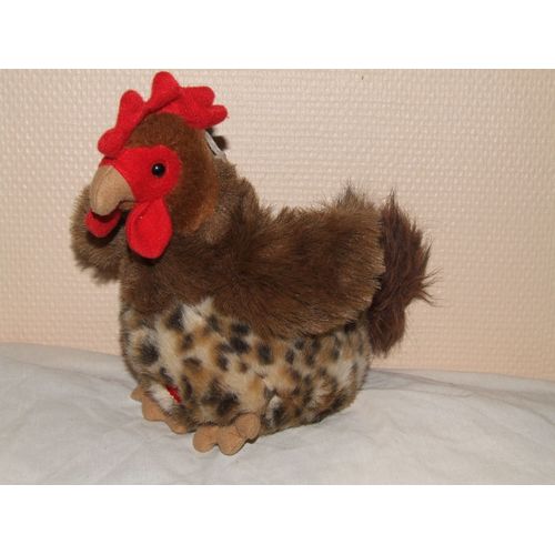 Poule Gipsy Marron Moucheté Doudou Peluche Chantante 