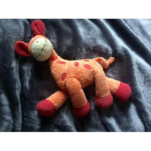 Peluche Girafe Nicotoy Rouge Orange Crinière Noir 