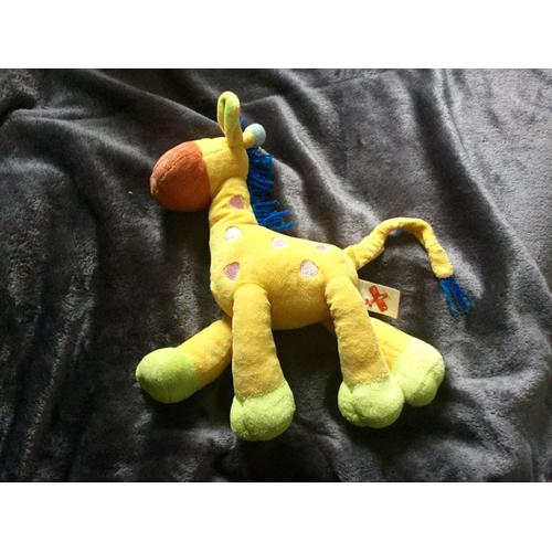 Peluche Girafe Nicotoy Jaune Crinière Bleu 