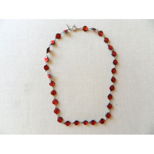 Collier Métal Et Composite Rouge Environ 40 Cm