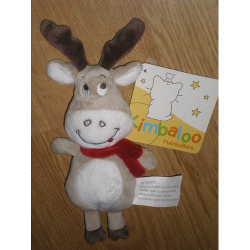 Doudou Kimbaloo Cerf Ou Renne Marron Et Blanc Foulard Rouge