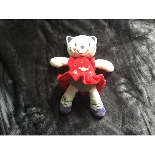 Peluche Nicotoy Chat Robe Rouge Oiseaux Brodés 