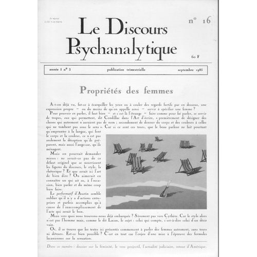 Le Discours Psychanalytique  N° 16 : Propriétés Des Femmes