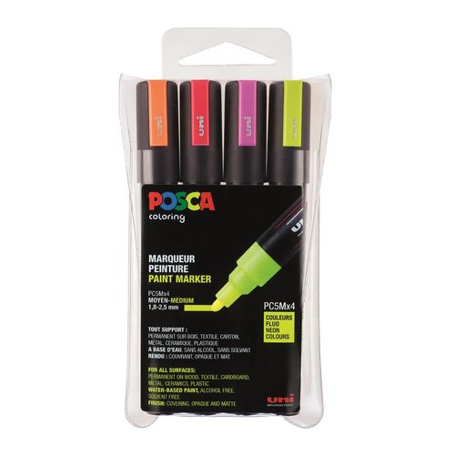 Uni-Ball Set De 4 Marqueurs Pc5m Pte Conique Moyenne Assorti Fluo