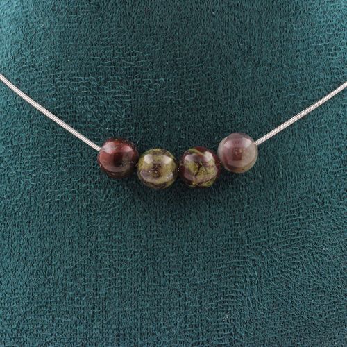 Collier 4 Perles Jaspe Sang De Dragon 8 Mm. Chaine En Acier Inoxydable Collier Femmes, Hommes. Taille Personnalisable.