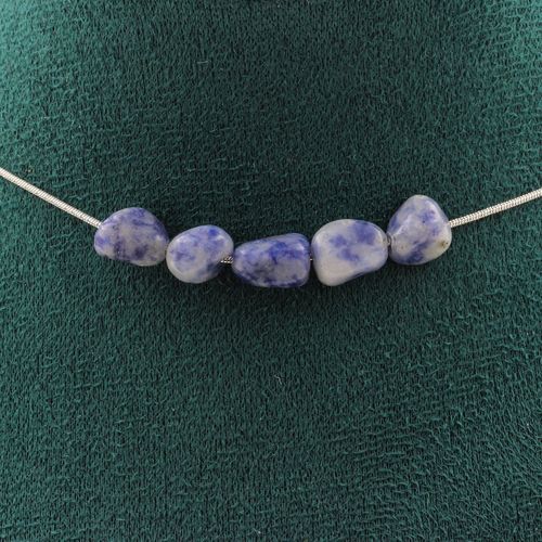 Collier 5 Perles Jaspe Bleu D'afrique Du Sud. Chaine En Acier Collier Femmes, Hommes. Taille Personnalisable.