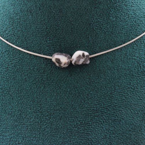 Collier 2 Perles Jaspe Zèbre Du Brésil. Chaine En Acier Inoxydable Collier Femmes, Hommes. Taille Personnalisable.