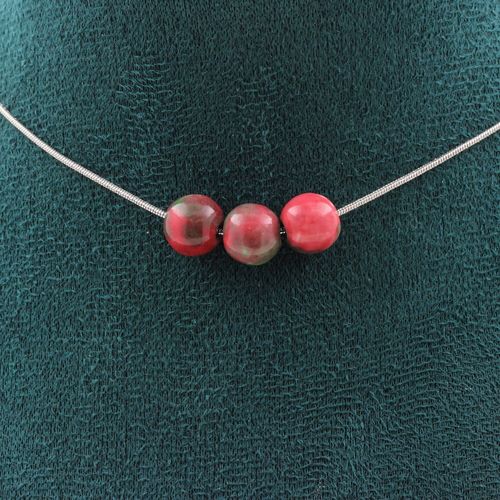 Collier 3 Perles Jaspe Vert Rouge 8 Mm. Chaine En Acier Inoxydable Collier Femmes, Hommes. Taille Personnalisable.