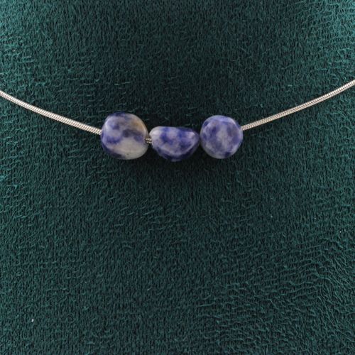 Collier 3 Perles Jaspe Bleu D'afrique Du Sud. Chaine En Acier Collier Femmes, Hommes. Taille Personnalisable.